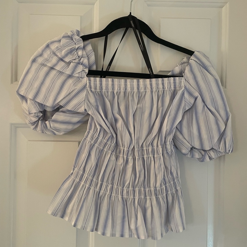 Laundry By Shelli Segal Blue and White Striped Blouse